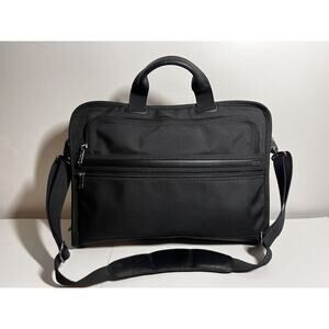 Tumi Black Alpha Slim Deluxe Portfolio Briefcase Laptop Messenger Bag Multi Pkt